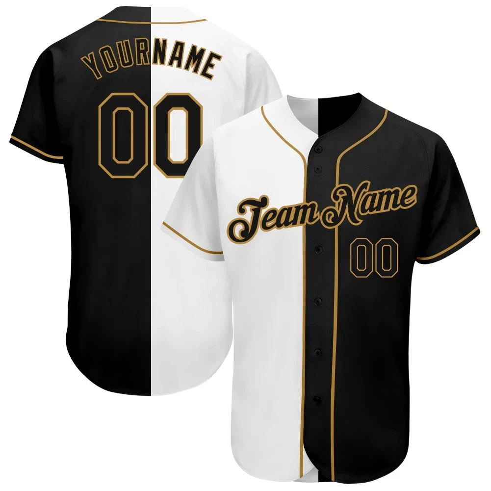 Black and White with Gold Stripe custom Colors Baseball Jersey Sportswear quick dry breathable Baseball Jersey Half Sleeve