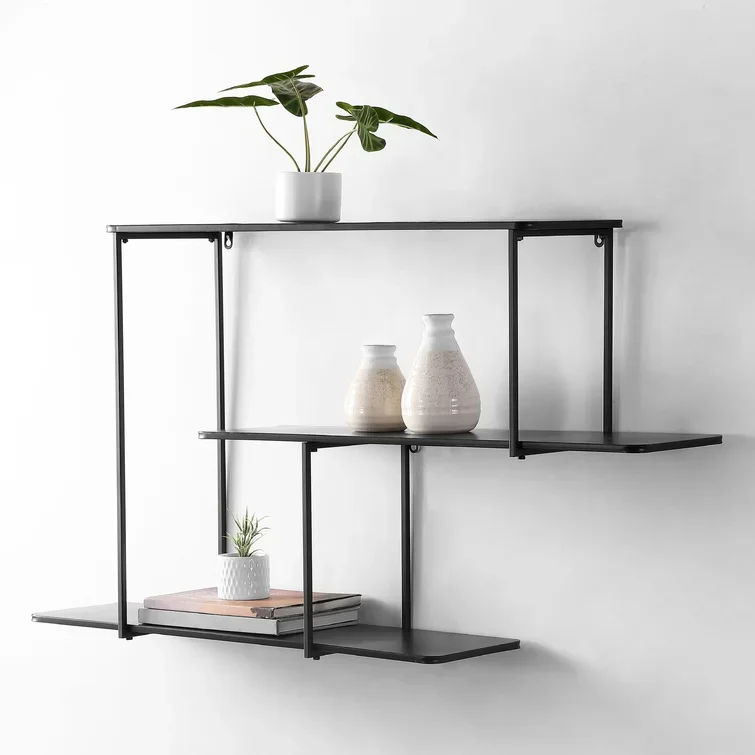 New 3-Tier Black Wood and Metal Frame Wall Mounted Floating Shelves /shelf High Quality Premium Style in Wholesale Price