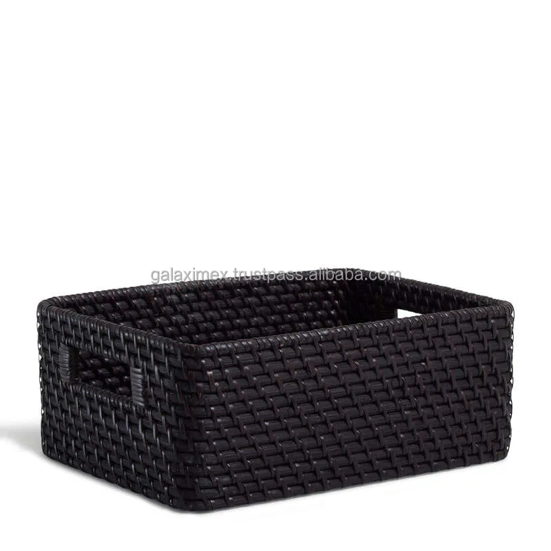 2023 Wholesale Bathroom accessories Black Rattan Storage Basket for Storage Baskets for food serving organization