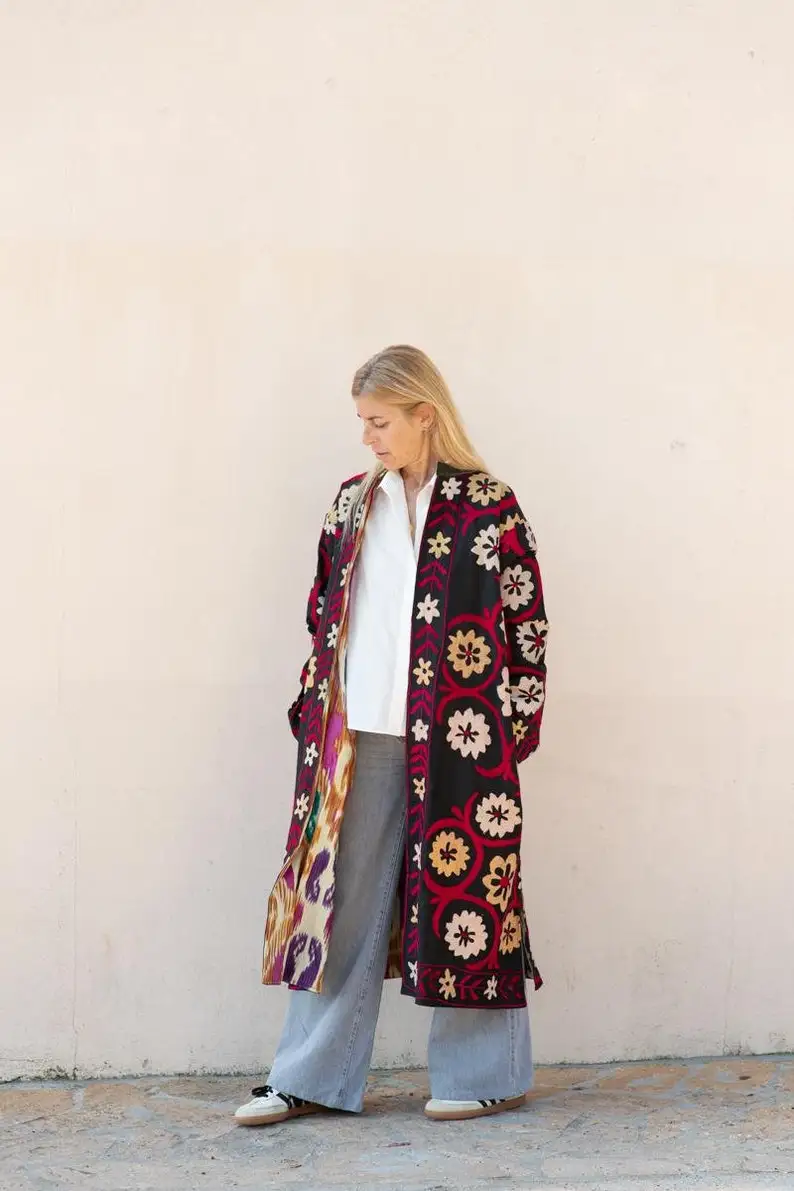 2025 Embroidered Short Jacket Autumn Boho Uzbek Kashmir Crewel Christmas Special Gift Classic Suzani Hand Long Sleeve Jacket