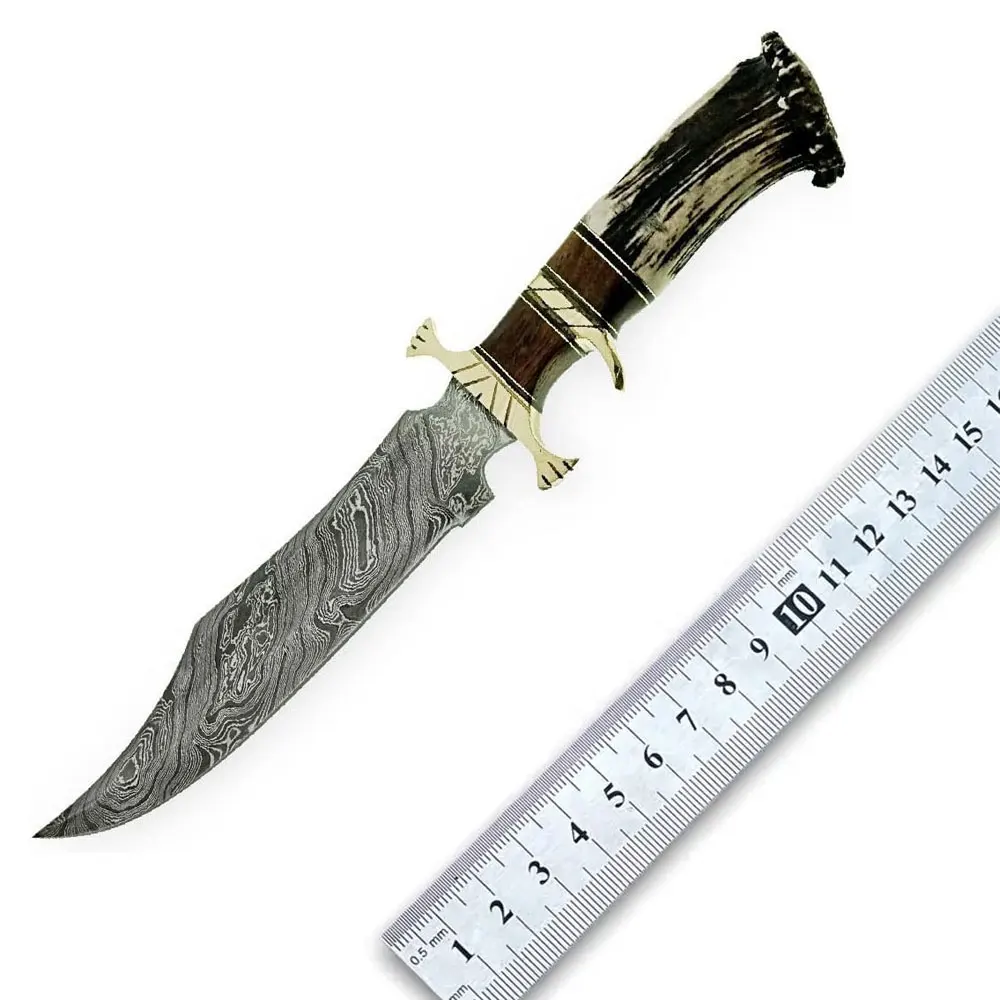 2024 Handcrafted Damascus Steel Fixed Blade Camel Bone Handle Hunting Knife for sale at Wholesale Price