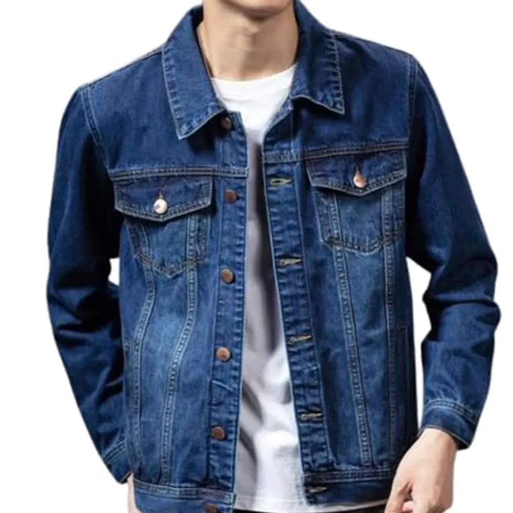 Men Denim Jacket Long Sleeves Multi Pockets Lapel Solid Color Loose Korean Style Men Denim Jacket Spring Fall Coat