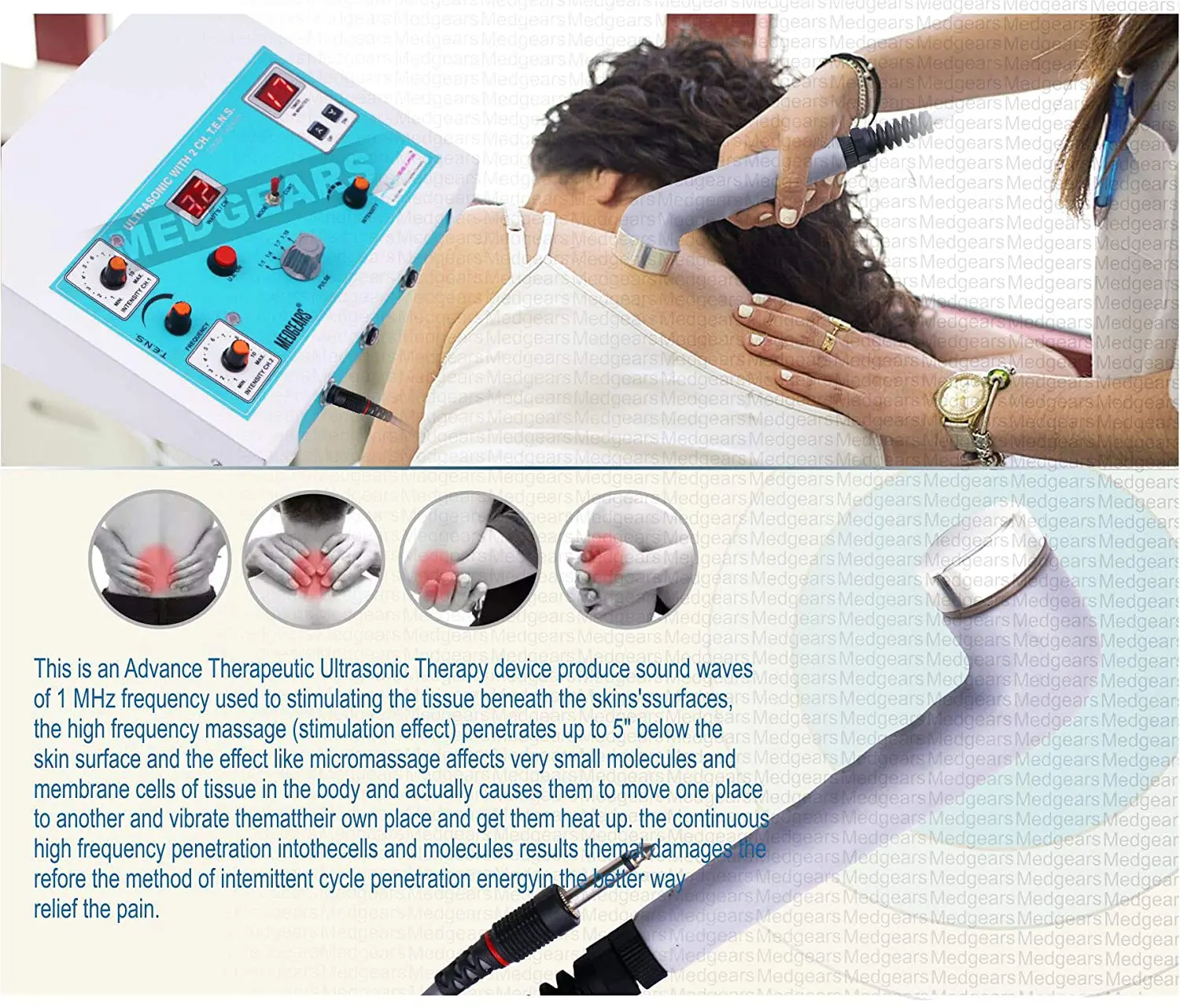 Mars International Manufacture psychotherapy AC 2 channel Tens with Ultrasound for Pain Relief Portable Machine for Physiotherap