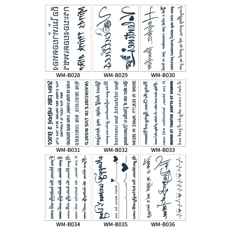 Long Lasting Realistic Semi-permanent English Letters Temporary Tattoo