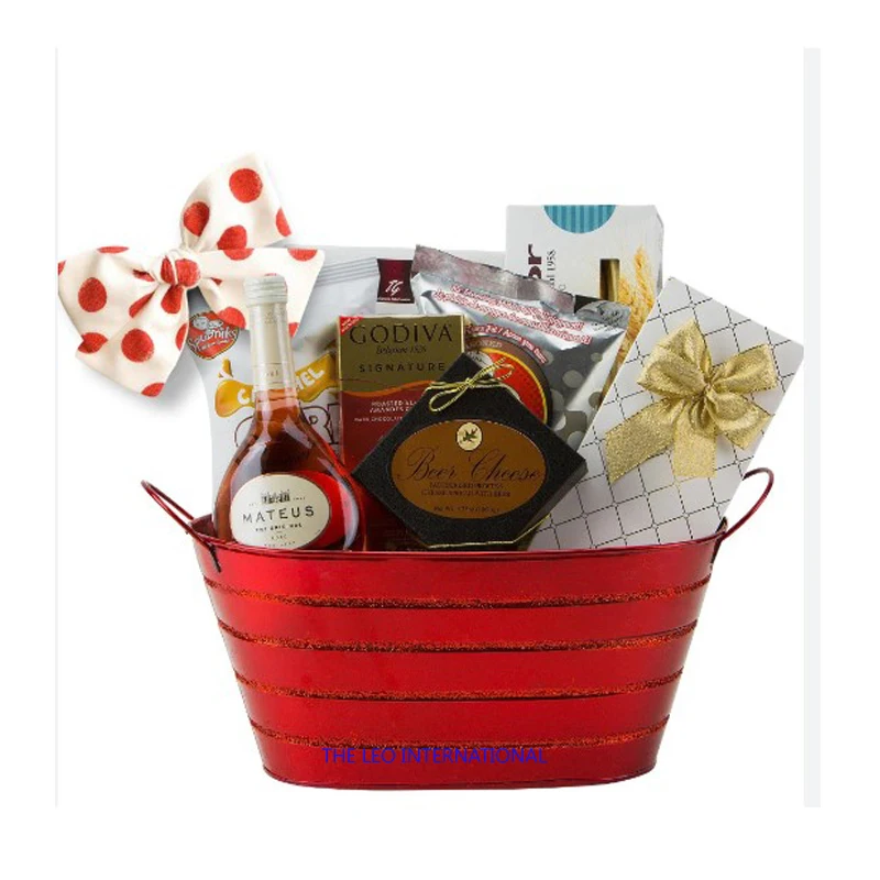 Prime Quality Metal Gifts Basket In Red Color Round Shape Stylish Design Basket For Gifting At Good Price