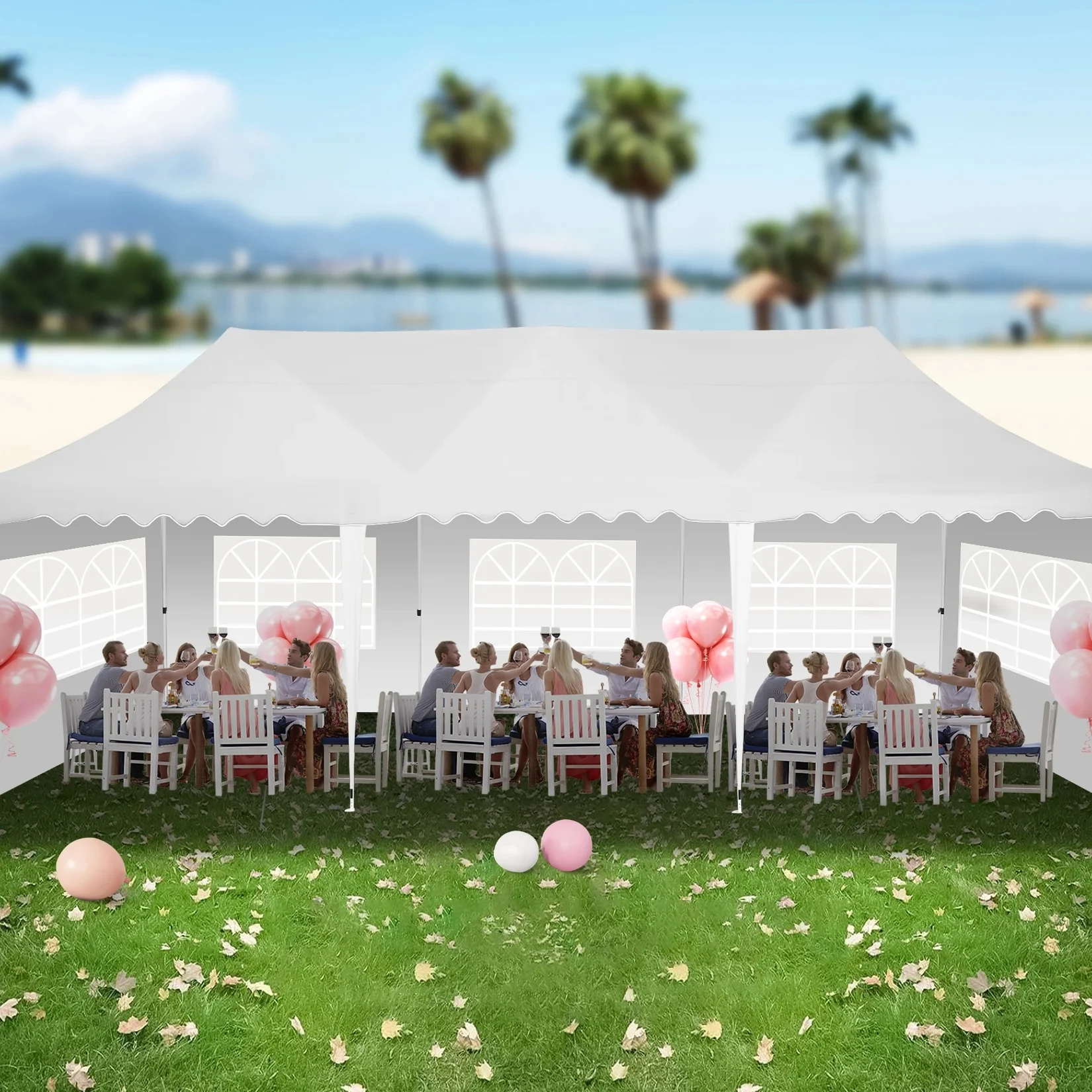 10x30 Outdoor Pop Up Wedding Party Canopy Tent Camping Event Tent with Side Wall Window