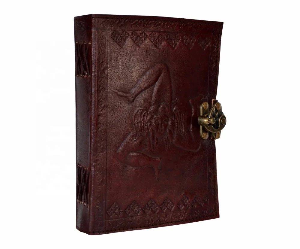 Medusa Symbol Embossed Handmade Leather Journal Brown Hardcover Diary Notebook With Blank White Paper And Antique Metal Lock