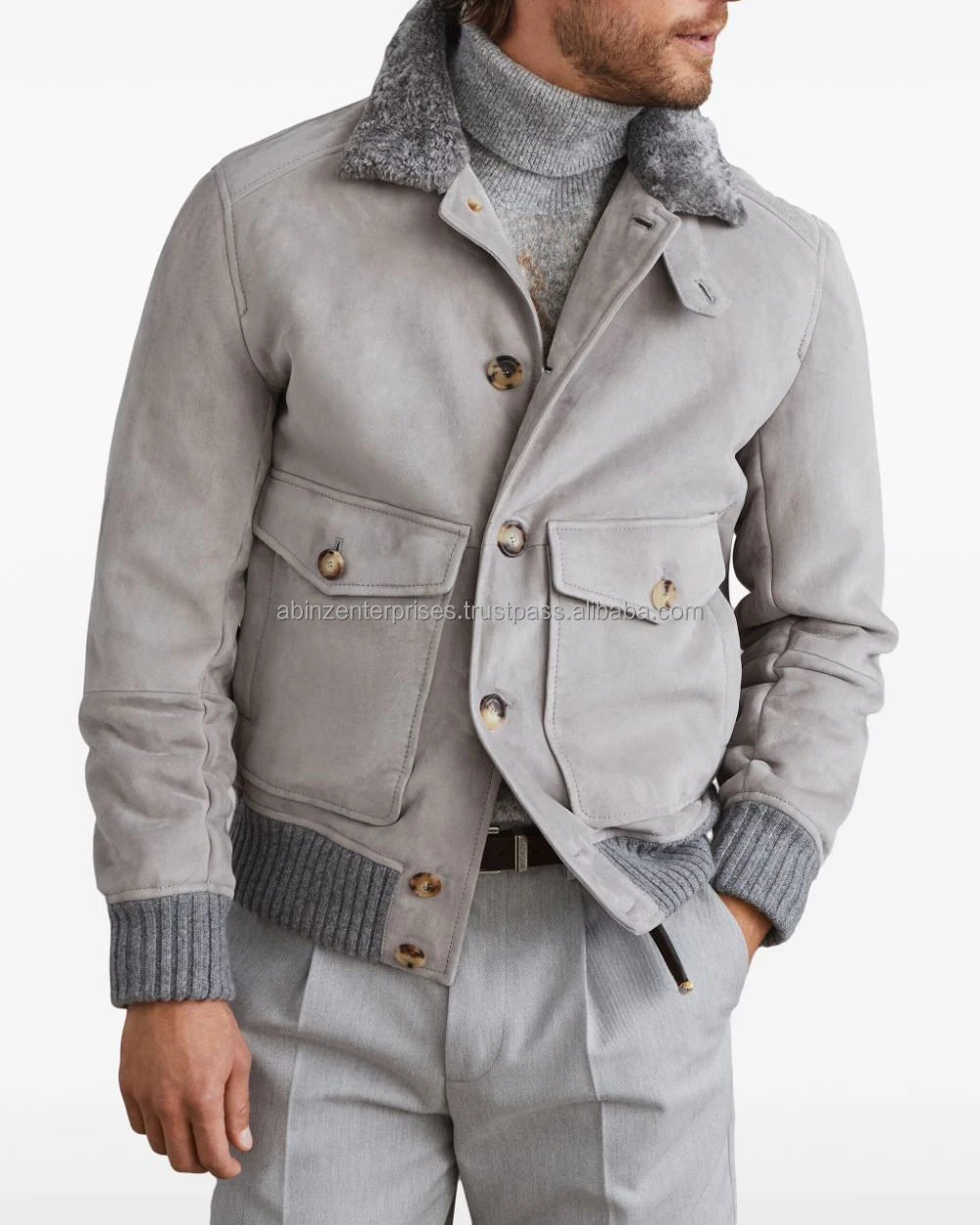 Men Winter Suede Coat Best Quality Suede Jacket For Men With Inside Matching Fur Cheap Price