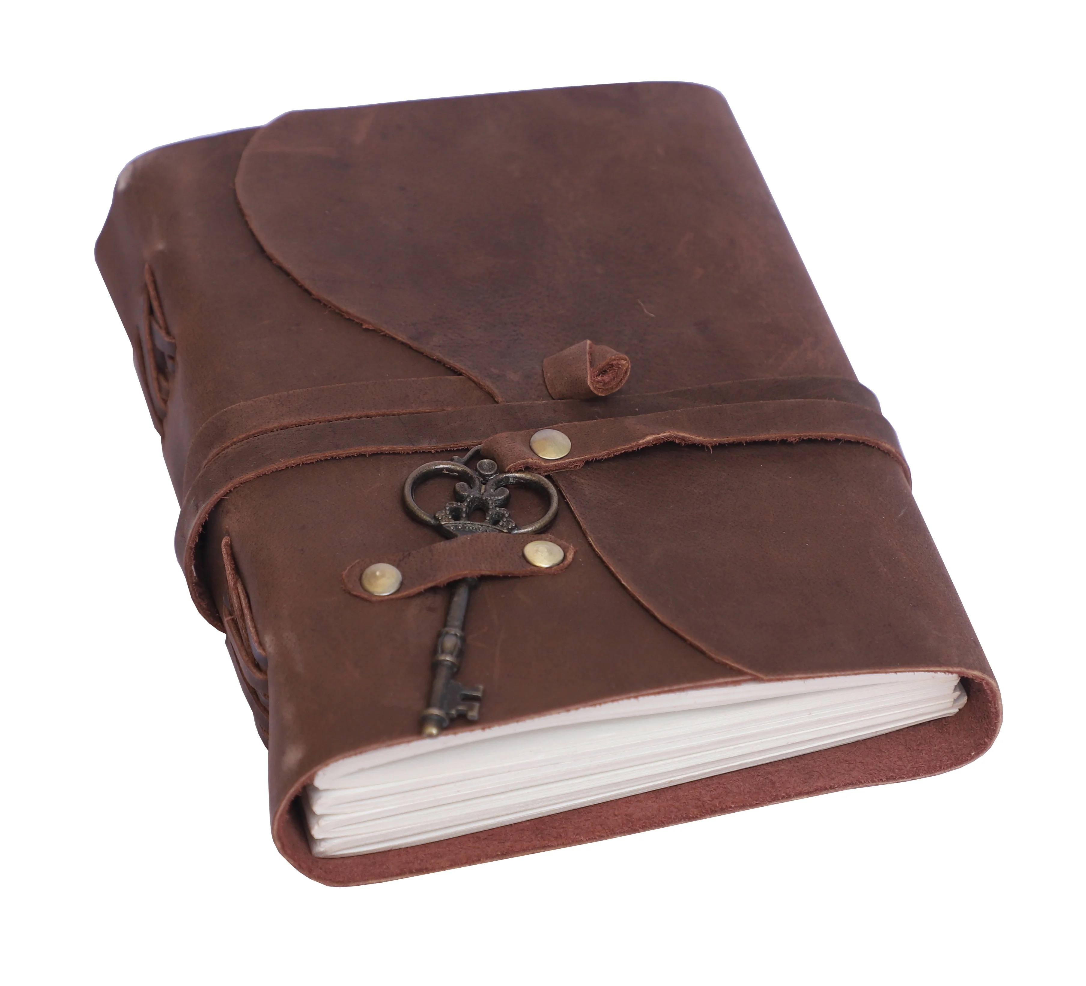 Handmade Soft Key Leather Journal Bound Strap Writing Diary Handmade Recycled Cotton 120 Blank Pages travel planner