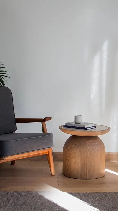 Solid Wood with Natural Stone Top Side Tables/Nightstands for Living Room and Bedroom Home Furniture