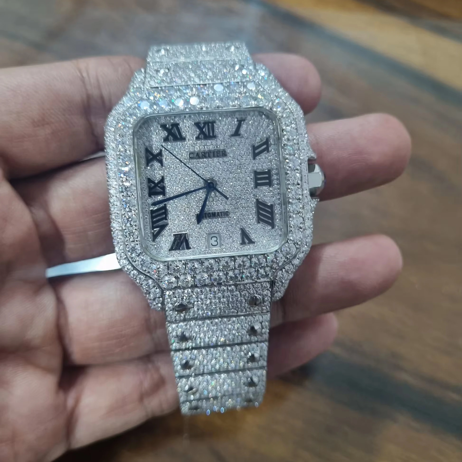 Hand Made Brilliant Hip Hop Fully Iced Out Square Dial Wrist Watch New Customized Design VS Clarity Moissanite Diamond Men Watch