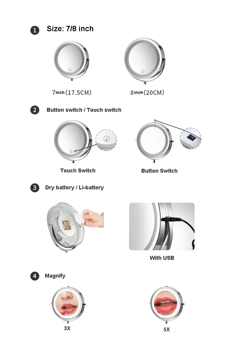 Amazon led magnify vanity mirror with lamp desktop desktop vanity mirror dormitory net red dimming beauty mirror