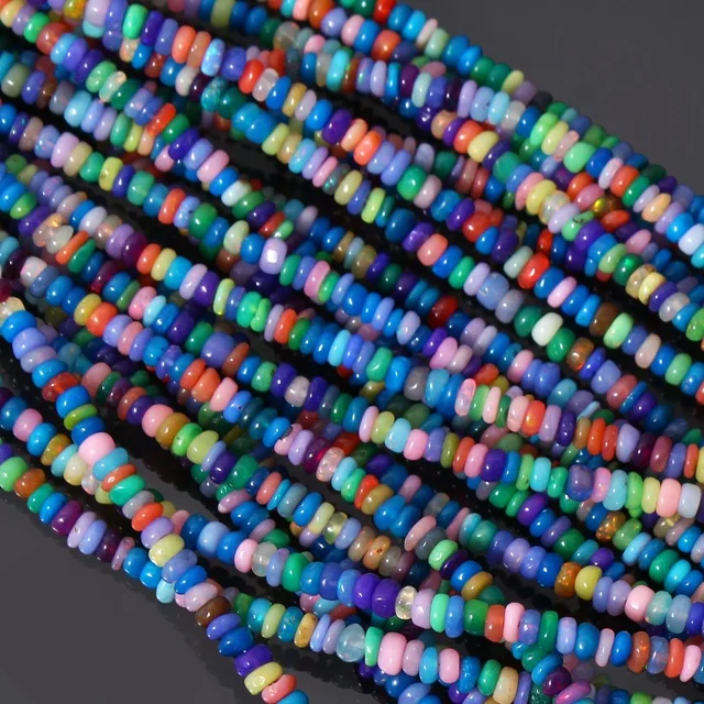 Natural Multi Color Ethiopian Smooth Rondelle Candy Opal Gemstone Bead Wholesale Diy Jewelry Making Strand Beads