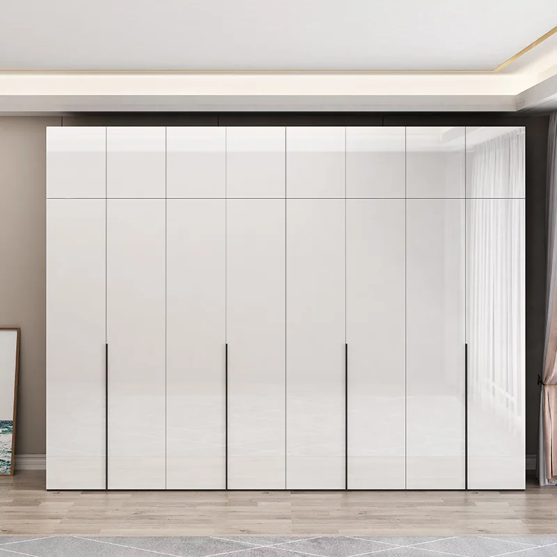 White Glossy Closet Cloakroom Home Bedroom Storage Cabinet Flat Door Wooden Wardrobe