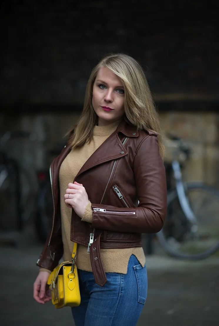 The Brown Leather Biker Jacket For Women OEM Services Fashion Lamb Real Sheep Leather Jacket For Teen Age Girls Breathable