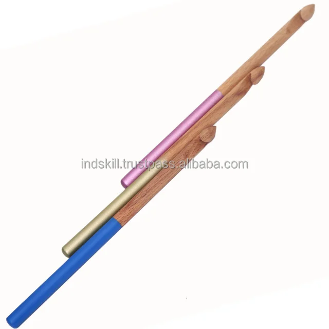 Ombre Crochet Hook wood dual color sizes 3.5 mm to 25 mm tunisian afghan hooks 30 cm long private label custom branding packing