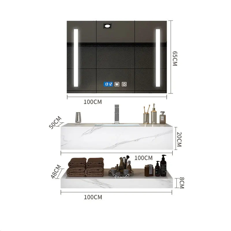 Modern Luxury Hanging Wall Sink Washbasin Cabinet Combo 24 Inch Smart Led Mirror  Bathroom Cabinets Vanities