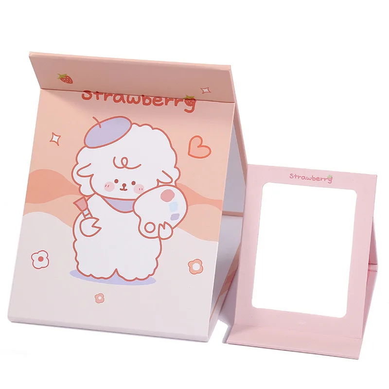 Customizable Cute Cartoon Paper Mirror Foldable and Portable Mini Makeup Mirror with Desktop Stand