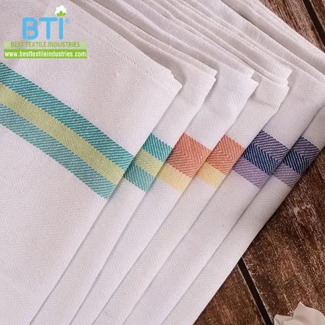 Herringbone Weave Multi Stripe Design Cotton Kitchen Dish Towels Tea Towels Glass cloth Bar Towel