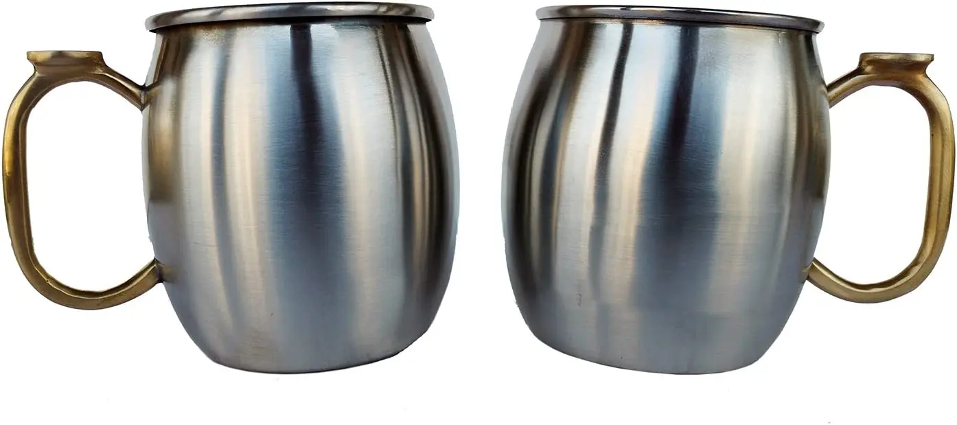 Set of 4 Stainless Steel Moscow Mule Mugs 16 oz Capacity with Brass Thumb Handle Cold Coffee Mug/Cup/Mug Metal Construction