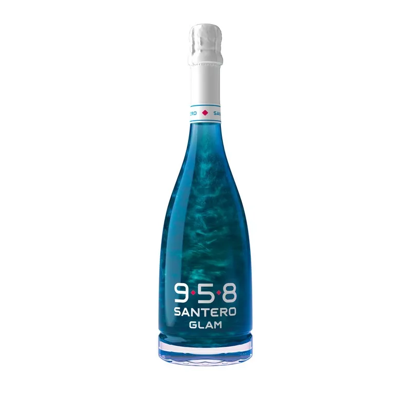 958 SANTERO GLAM BLUE, 750 ml, 25.36 oz, alcohol content 6,5%, with glitter inside and a blueberry taste