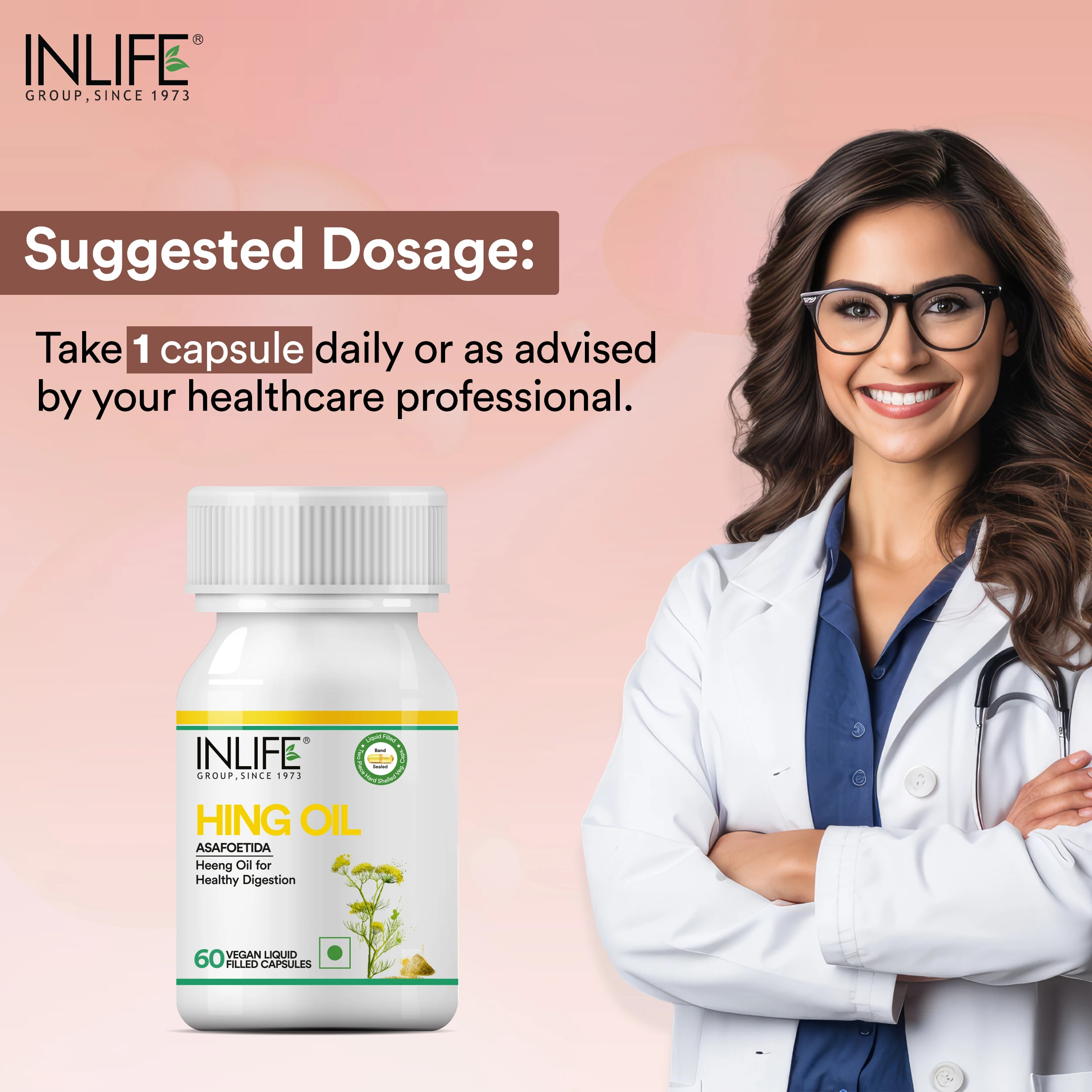 Hing Oil Capsule  60 Liquid Filled Vegetarian Capsules Private Label Healthcare Supplements India - INLIFE