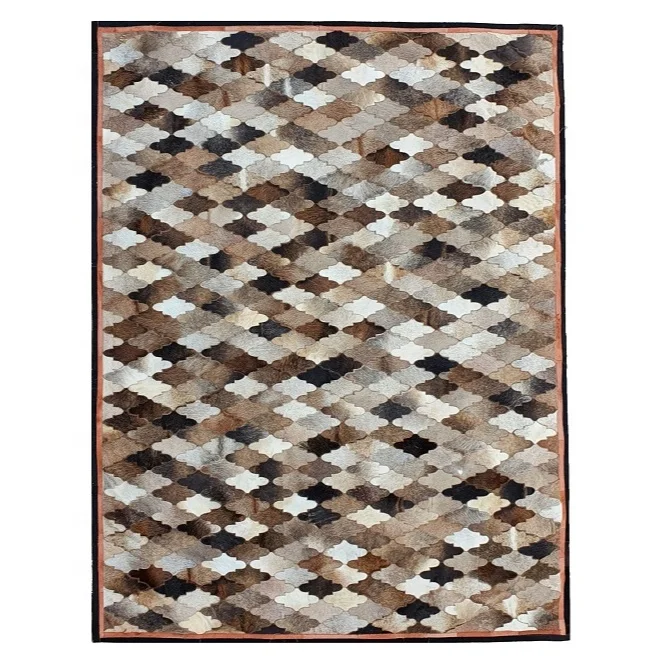 Pure Genuine cow Leather Modern design Colorful Hair on Handmade Patchwork Leather cowhide Area rug
