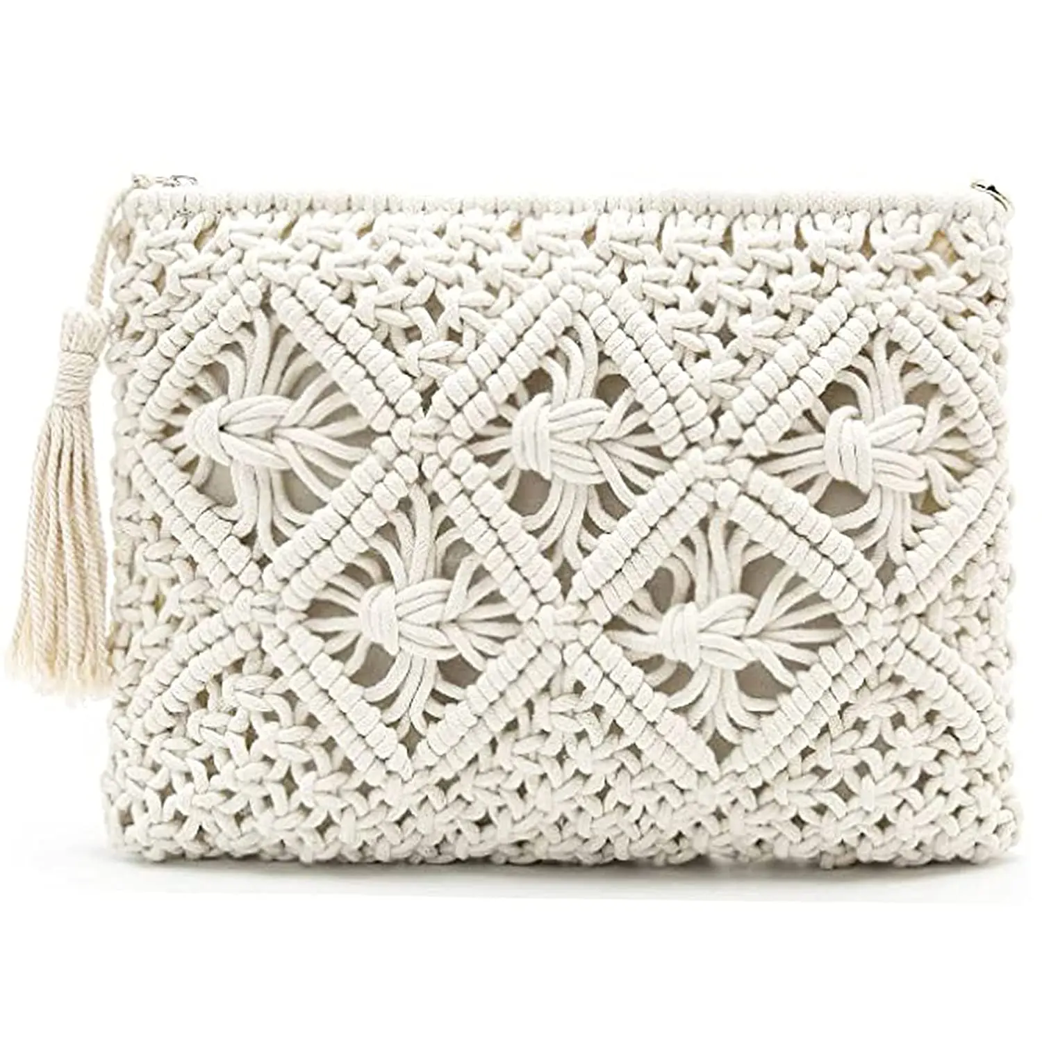 Modern Macrame Pouch Ladies Cotton Rope Hand Made Macrame Clutch With Sling Boho Ladies Wallet Hand Bag For Sale