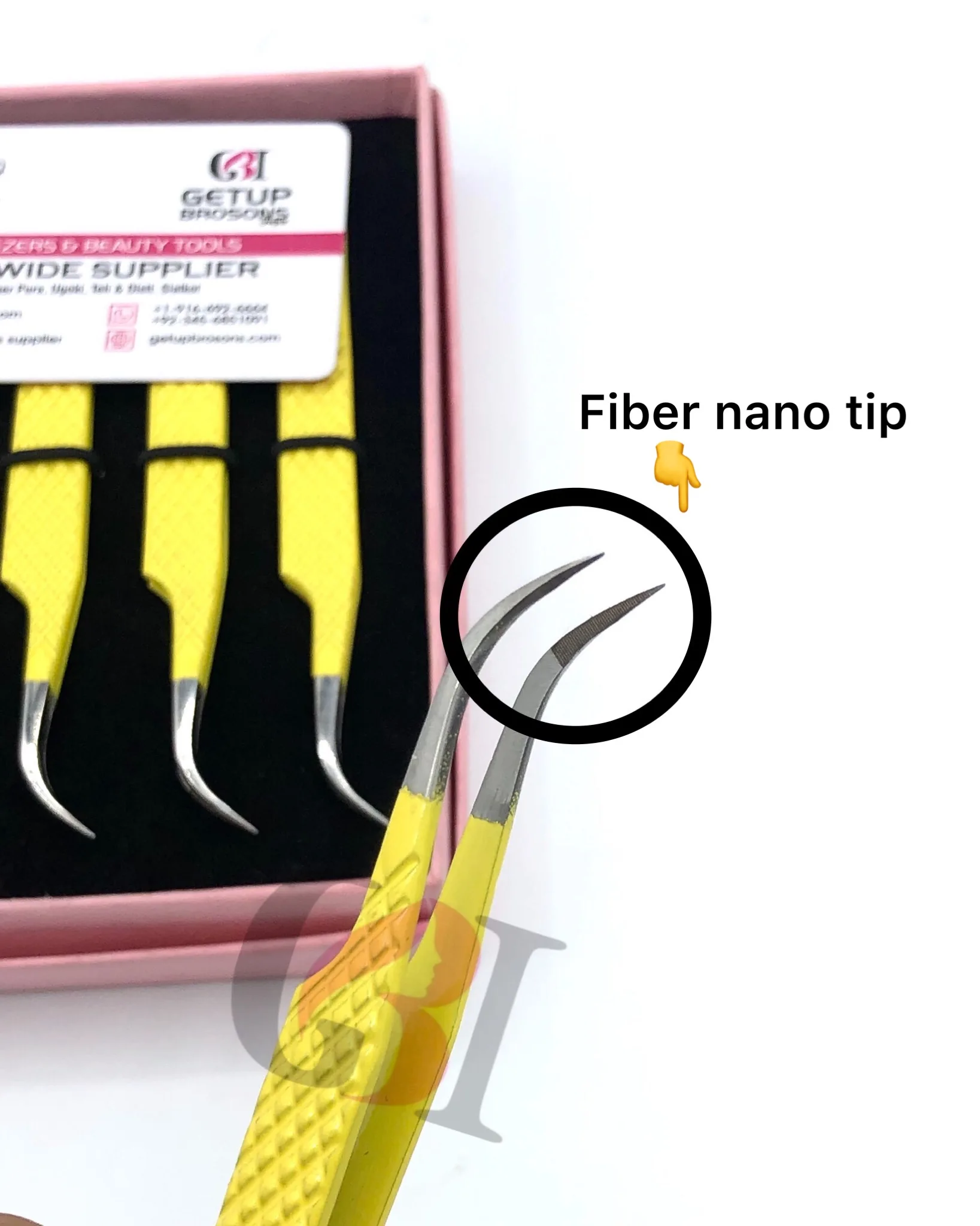 Professional Best Product Yellow Powder Coating Curved Diamond Grip Fiber Nano Tip Eyelash Extension Tweezers Beauty Instruments