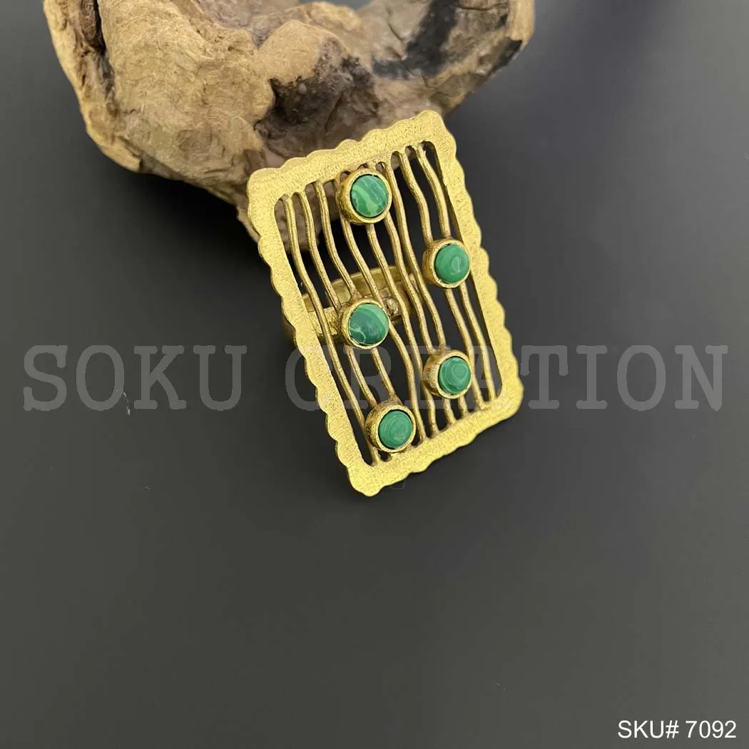 Gold plated Handmade Malachite Adjustable Designer Ring SKU7092 Brass Jewelry