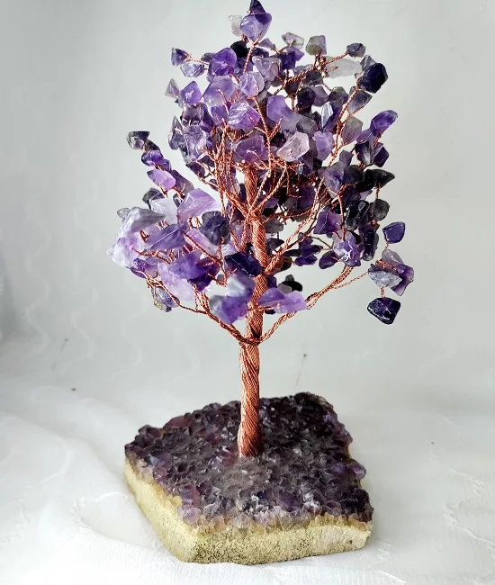 Natural Amethyst Crystal Chips Beaded Tree Agate with Copper Wire Cluster Base Amethyst Natural Cluster Base Tree