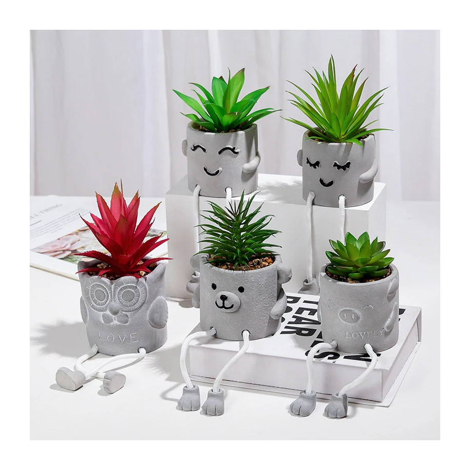 Wholesale Cute Emoticon Simulation Green Plant Bonsai Artificial Creative Potted Plant Simulation Flower Indoor Balcony Desktop