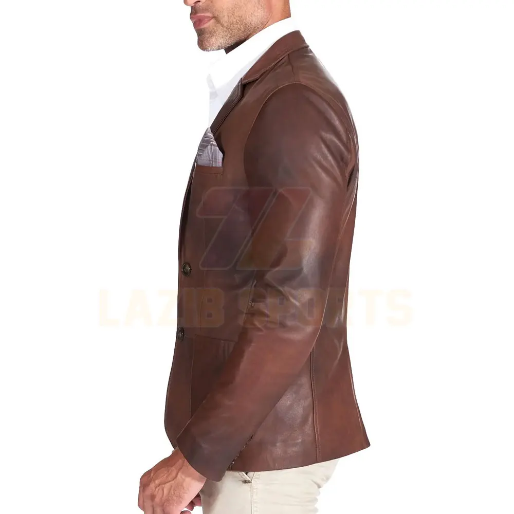 Fine Quality Natural Cow Leather Blazer Wine Brown For Men / Natural Cow Skin Leather Blazer Mens