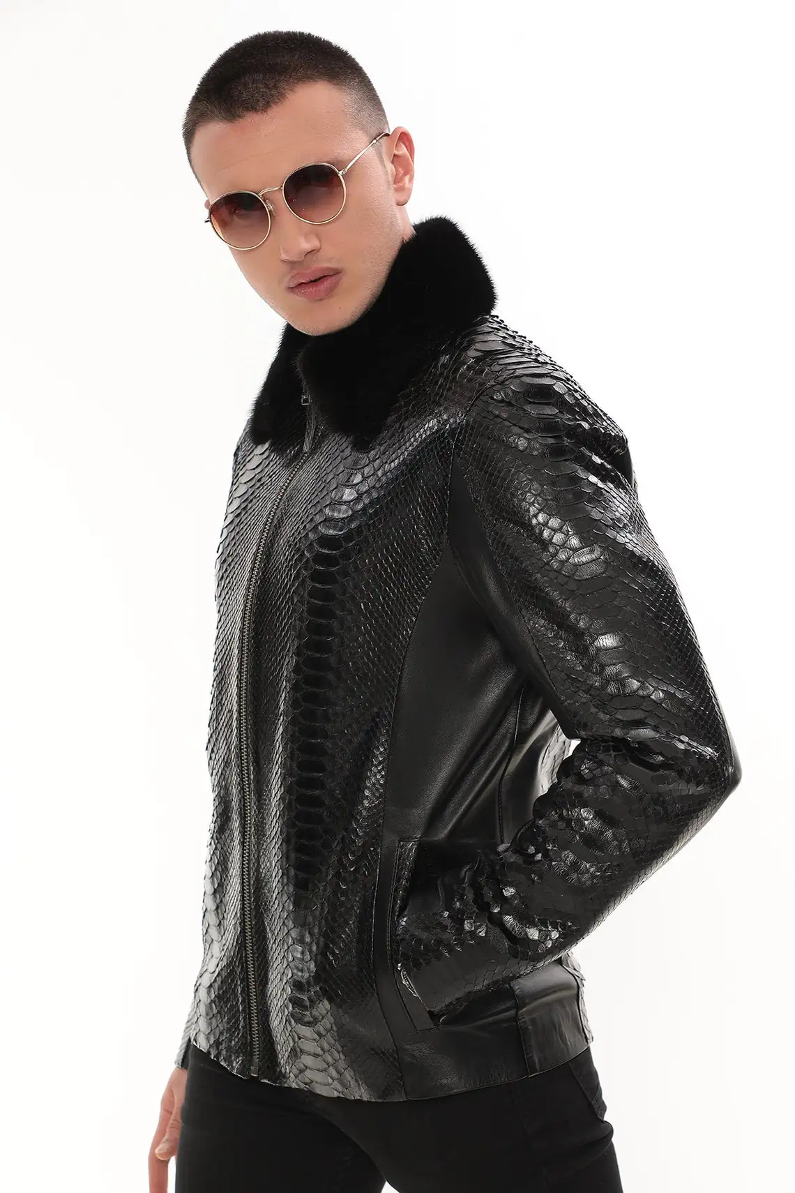 Cowhides Python Embossed Faux Fur Leather Jackets Luxury Fashion Real Leather Jacket Luxury Wear Stylish Biker Jacket