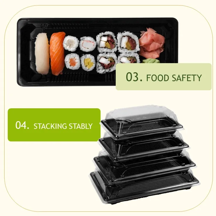 Eco Recyclable Recycled PET Disposable Sushi Tray with Lid