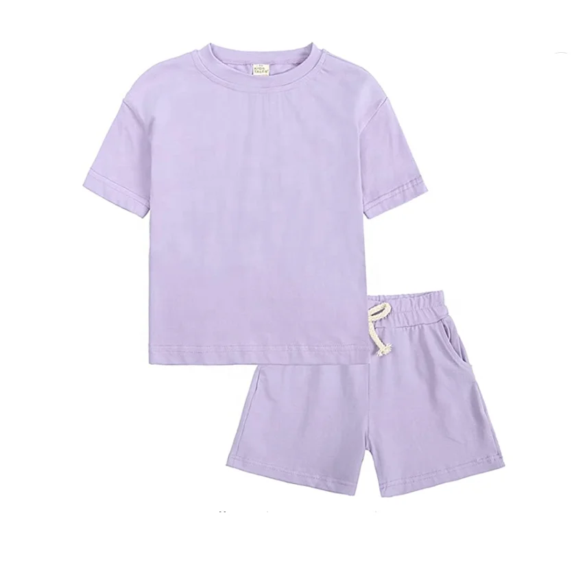 Toddler Kids Baby Boys Girls 2 Piece Tracksuit Summer Outfits Solid Short Sleeve blank t shirt short set