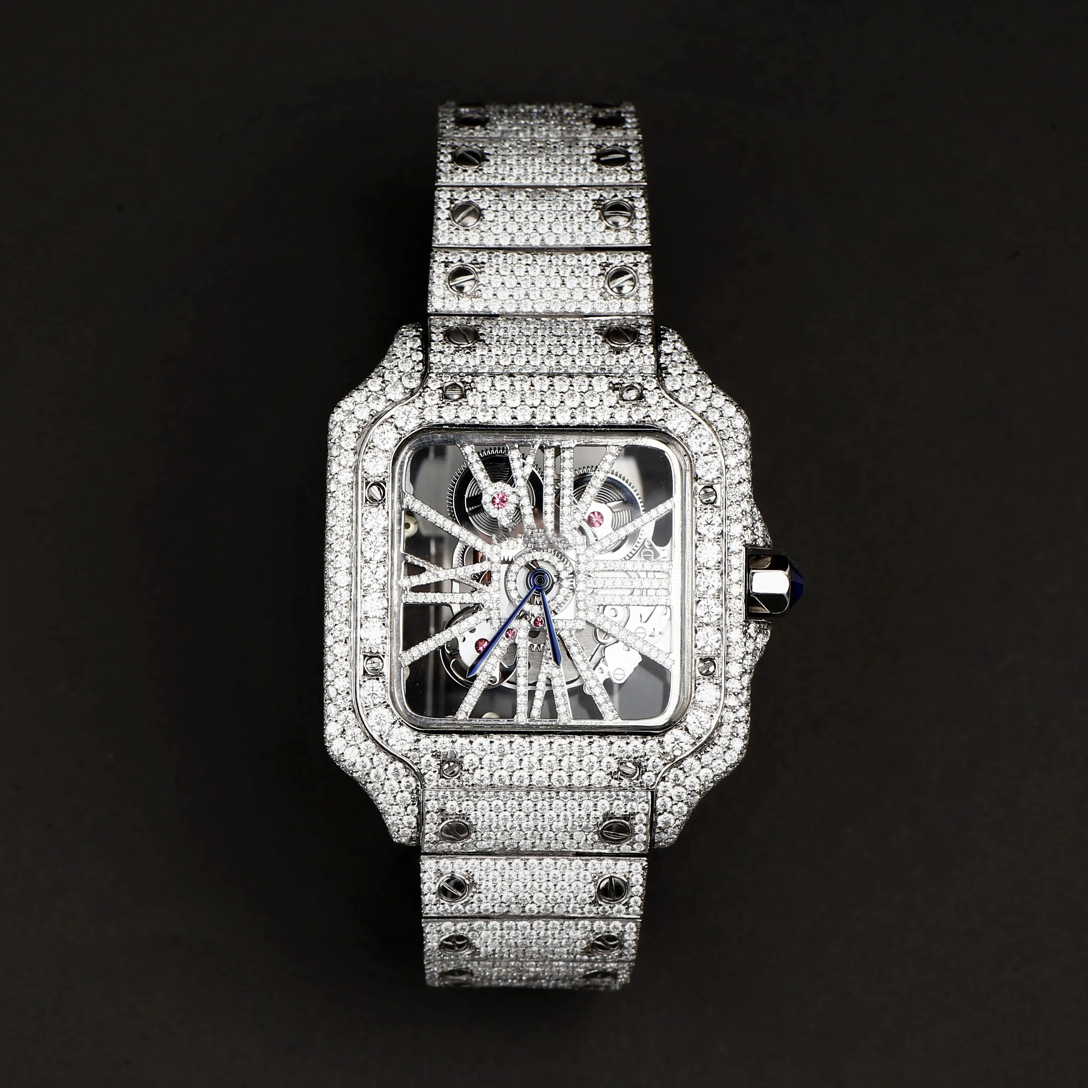 Top Quality Diamond Moissanite Watch Factory Price  VVS Moissanite Diamond Iced Out Automatic Mechanical Diamond Watch For Men