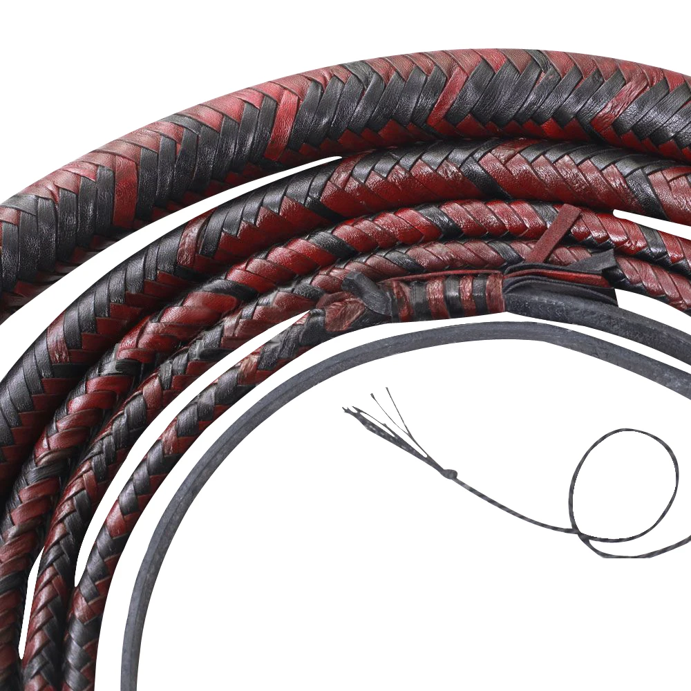 Red And Black Kangaroo Hide Real Leather Hand Made Heavy Bull Whip 4 To 16 Feet 16 Plaits  Belly & Bolster Construction