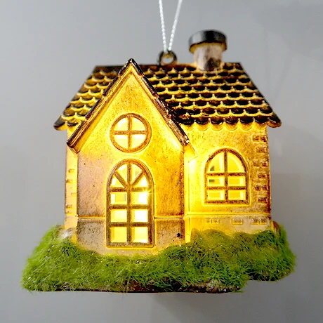 Christmas New Year Decoration Imitated Brown Wood Acrylic 3D LED House Ornament