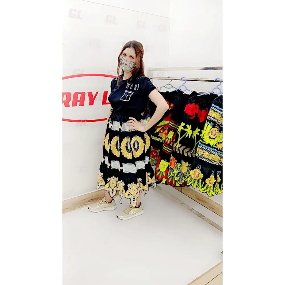 2024 Autumn New Style Elegant Embroidery Skirt High Waist Party Dress High Quality Cotton Embroidered Skirts Women And Girls