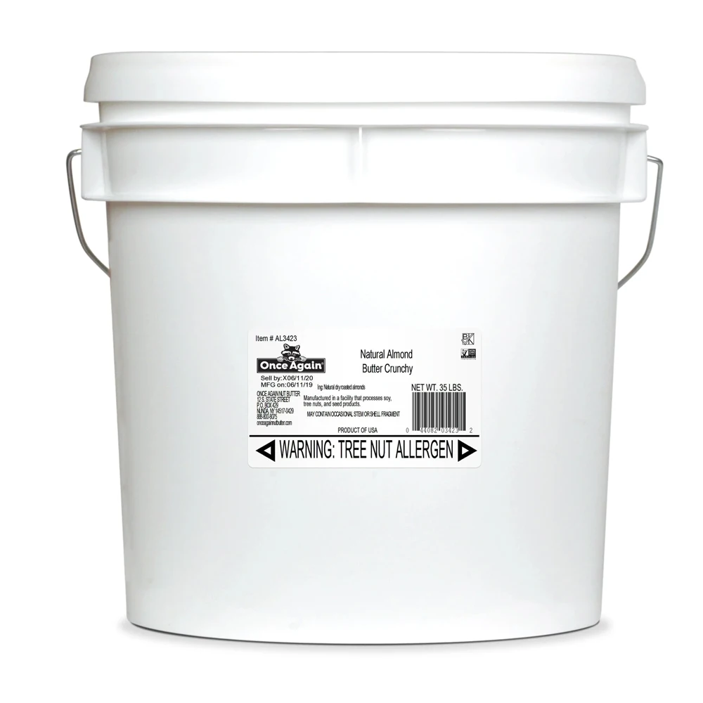 Premium Quality Crunchy Almond Butter Packed into 35lb Pail Salt Free Unsweetened Gluten-Free Certified Vegan