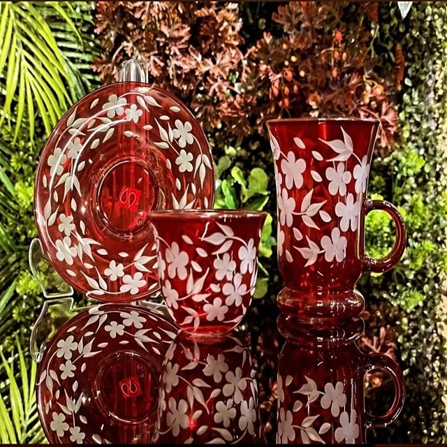 custom wholesale hot sales Arabian crystal coffee cup with handle glass tea cup set with handle turkish tea cups and saucers