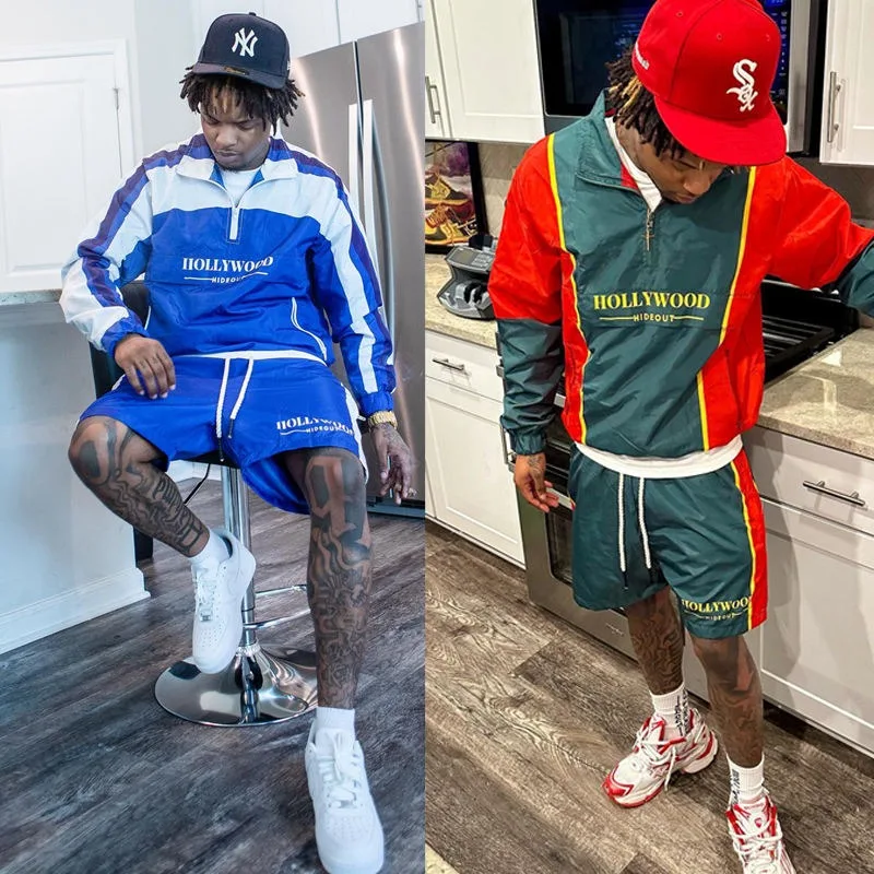 Custom Made Mens Sest Zip Up Polyester Nylon Two Piece Windbreaker Short Set Men Sweatsuit Tracksuit