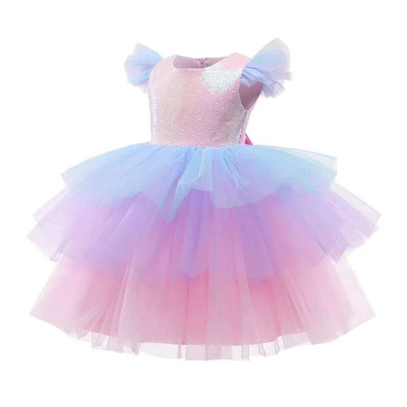 New Arrival Beautiful Unicorn Sequence Dress For Girls Knee-Length Party Wear Baby Tulle Dress