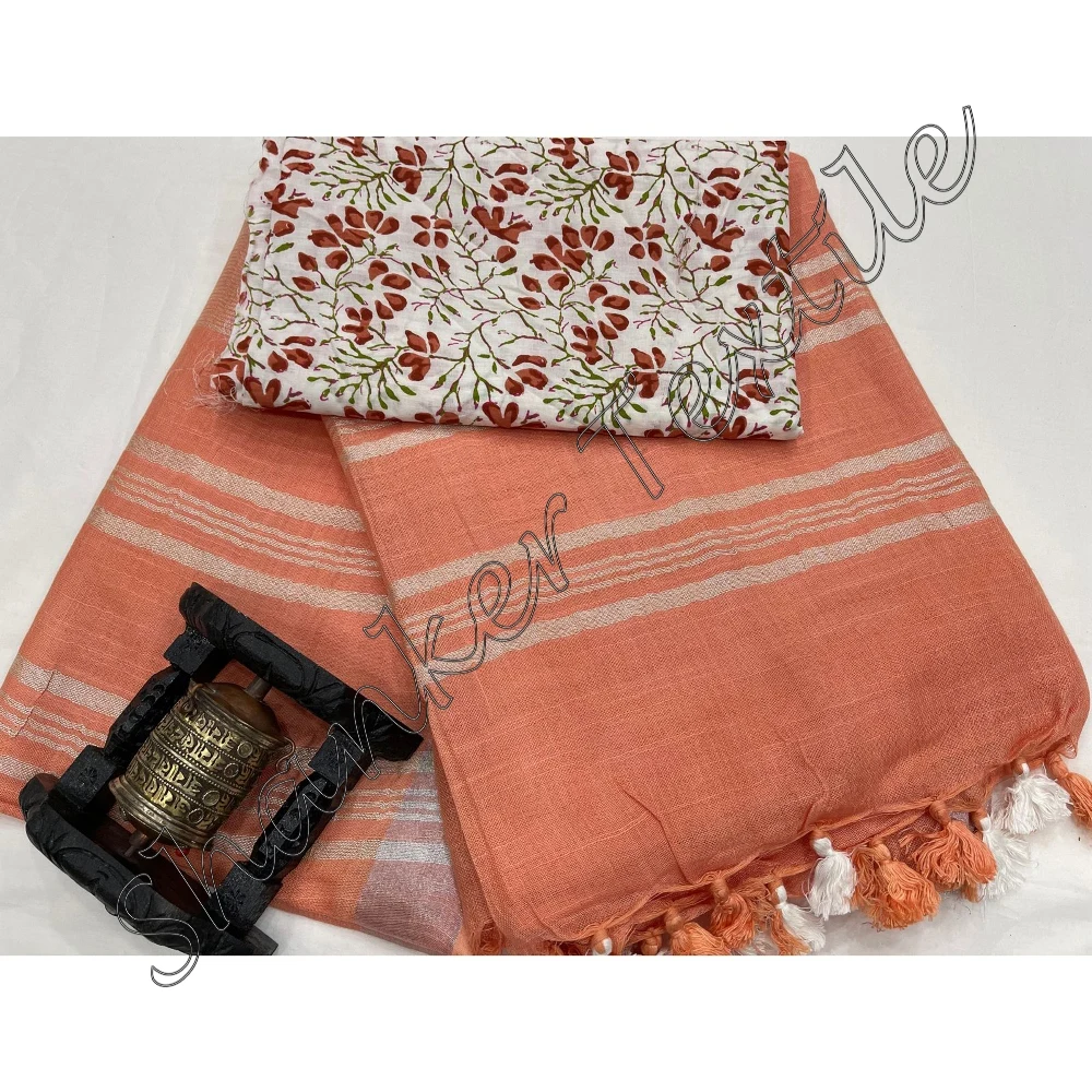 Top Quality Attractive Best Linen Saree Hot Sale Cotton Blouse Buy From Indian Trusted Supplier linen saree with classy