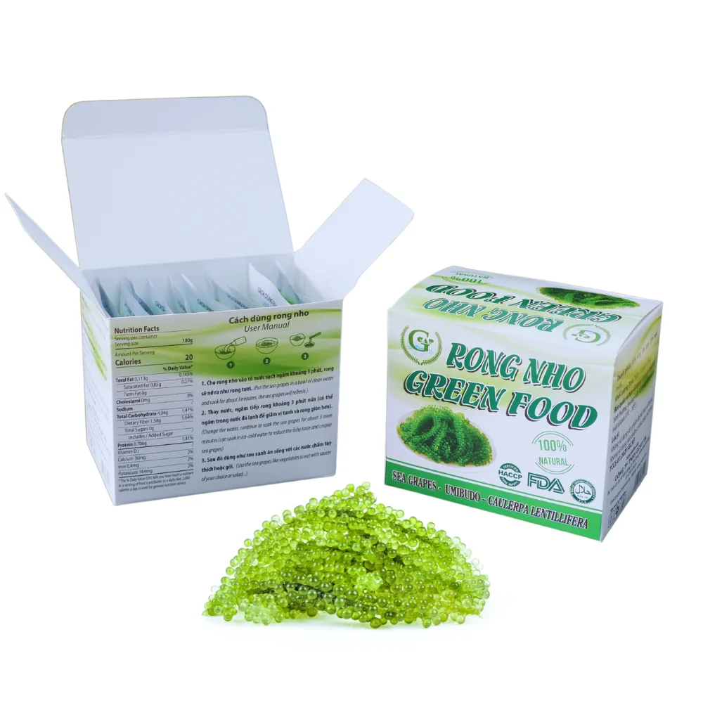 Premium Grade Organic Umibudo Green Caviar 200 Grams Dehydrated Sea Grapes Halal Certified Fresh Laver Seaweed Vietnam