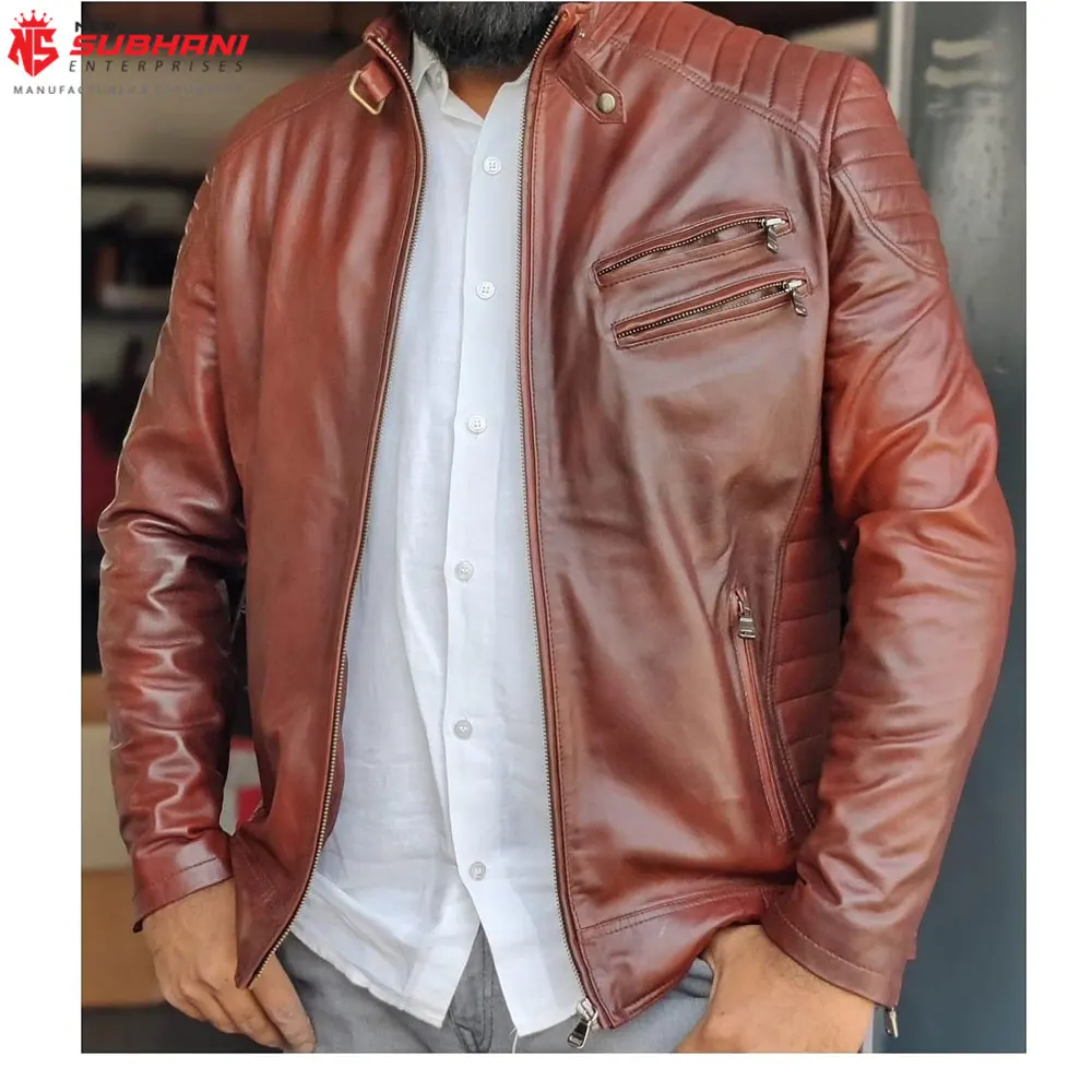 New Arrivals Wholesale Price High Quality Oem Design Men Leather Jacket Slim Fit Stylish Comfortable Low Price Leather Jacket