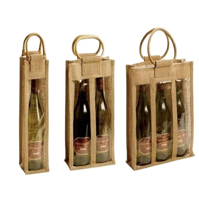 Jute Burlap Wine Bags Drawstring, Hessian Cloth Bottle Gift Bags for Blind Taste Halloween Party Holiday Giving