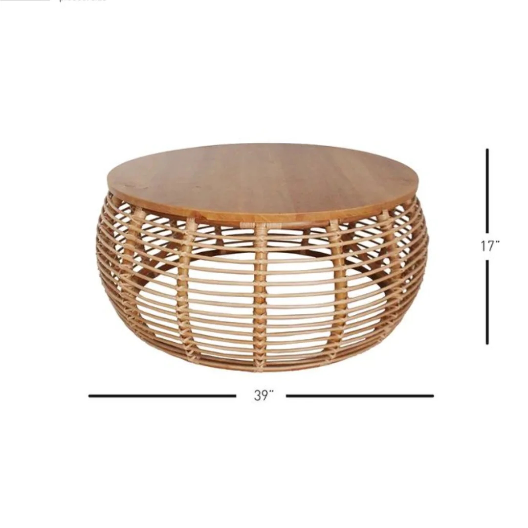 Rattan Wicker Coffee Tables Living Room Solid Wood Round Coffee Rattan / Wicker Coffee Tables Wood Furniture from Vietnam