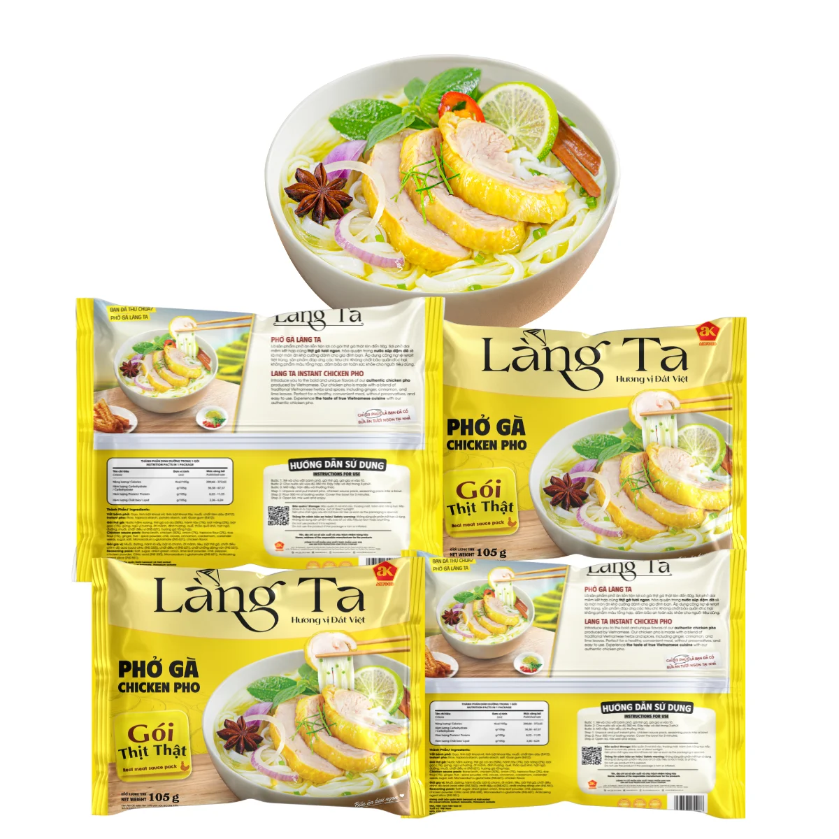 Instant Chicken Rice Noodles Vietnam Pho Real Meat Sauce 3 Minutes Instant Food HACCP ISO factory High Quality Asian Food Meal